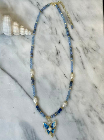 Aquamarine Butterfly Necklace