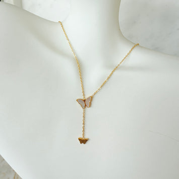 Shell butterfly with hanging butterfly necklace