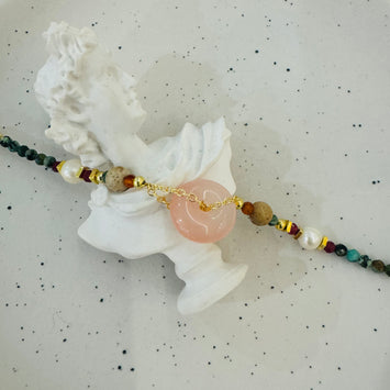 Strawberry quartz and pearl bracelet