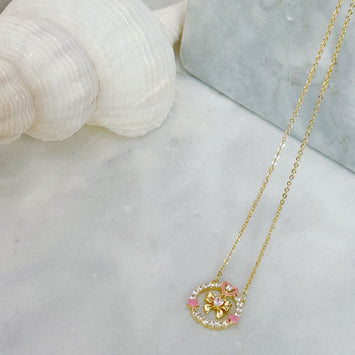 Pink love heart and bow necklace