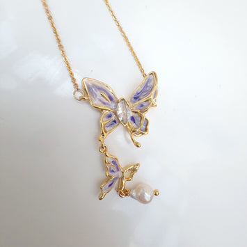 Violet Butterfly Drop Necklace