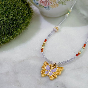 Purple butterfly necklace