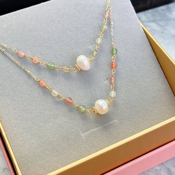 Pearl and gemstone long necklace
