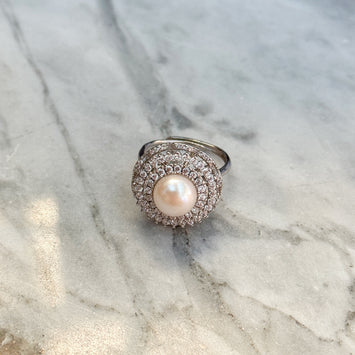 Sliver pearl ring