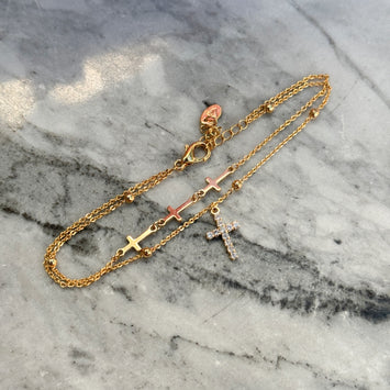 Double layer cross bracelet