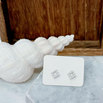 Sliver pearl square earrings