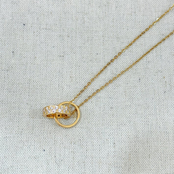 Gold double ring necklace