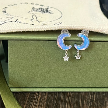 Blue moon and star earrings