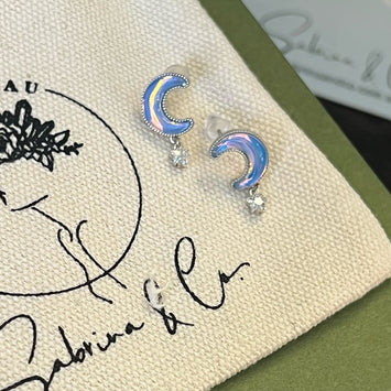 Blue moon and star earrings