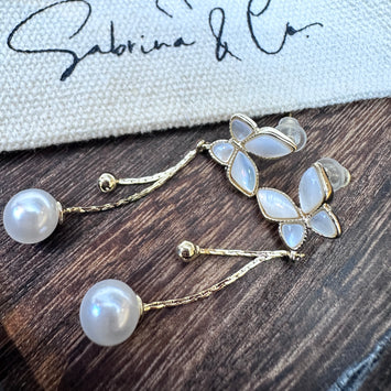 Hanging shell butterfly earrings