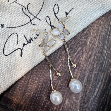 Hanging shell butterfly earrings