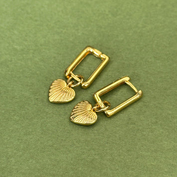 Square with hanging heart earrings