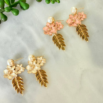 Pearl with hanging flower earrings