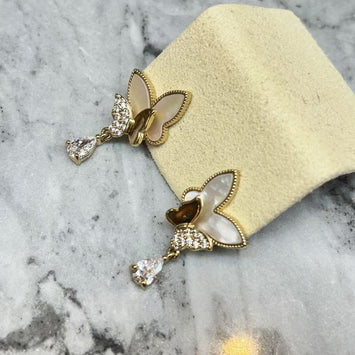 Shell butterfly with diamond earrings