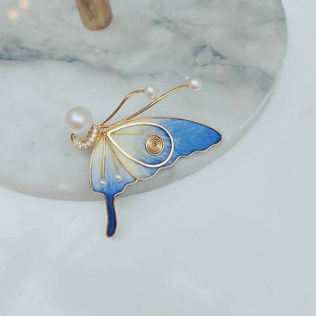 Blue Butterfly Pearl Brooch