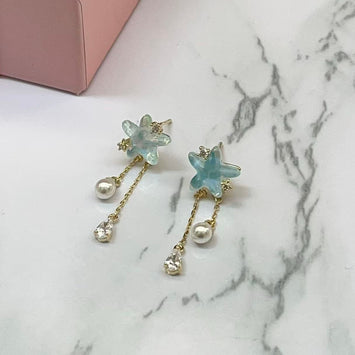 Blue Star & Pearl Drop Earrings
