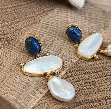 Gemstone with fresh water pearl earrings