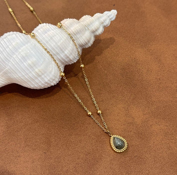 Stainless steel with gemstone pendant necklace