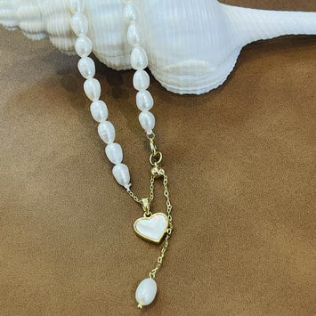 Fresh water pearl with love heart necklace