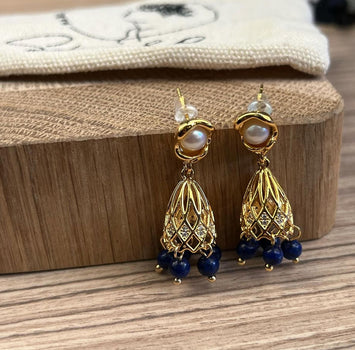 Pearl with hanging gemstone earrings