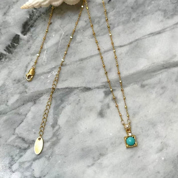 Dainty Aqua Square Necklace