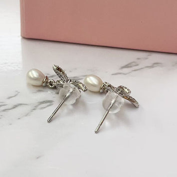 Sparkly Butterfly & Drop Pearl Earrings
