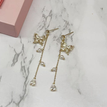 Butterfly Drop Pearl Earrings