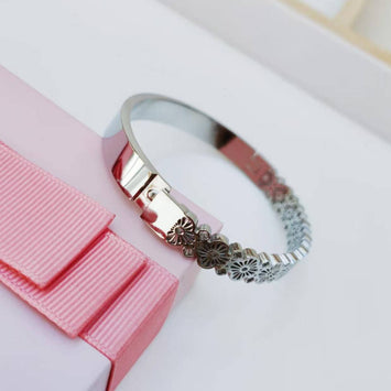 Stainless Steel Floral Lace Bangle