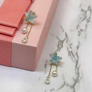 Blue Star & Pearl Drop Earrings