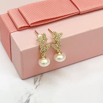 Sparkle Butterfly Pearl Earrings