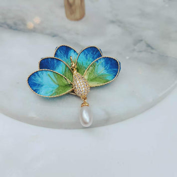 Blue & Green Peacock Pearl Brooch