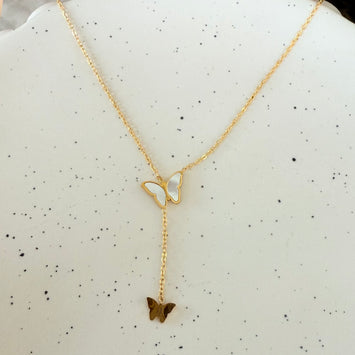 Shell butterfly with hanging butterfly necklace