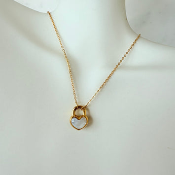 Shell heart lock necklace