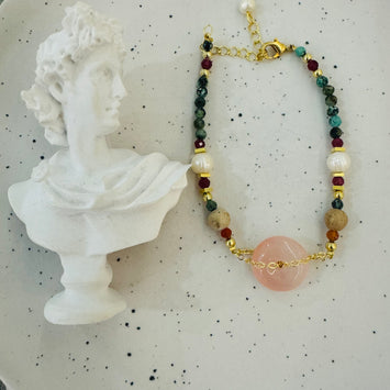 Strawberry quartz and pearl bracelet