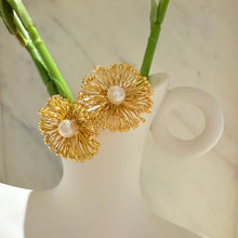 Golden pearl flower earrings