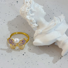 Purple butterfly pearl ring
