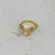 Purple butterfly pearl ring