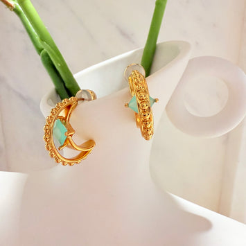 Gemstone moon earrings