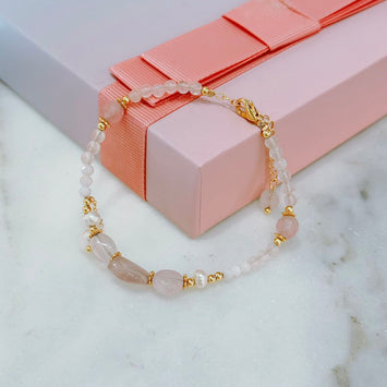 Pink quartz and pearl bracelet