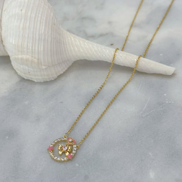 Pink love heart and bow necklace