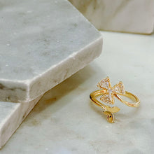 Diamond three leaf ring