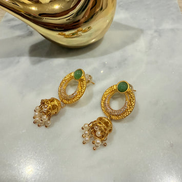 Hanging pearl bell earrings