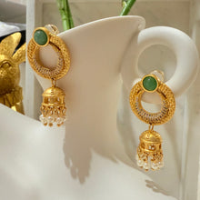 Hanging pearl bell earrings