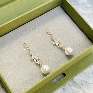 Double flower with pearl earrings