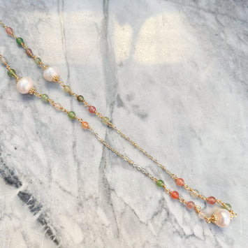 Pearl and gemstone long necklace