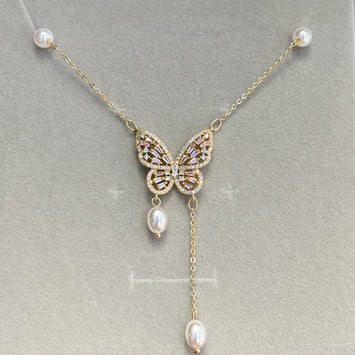 Pink butterfly necklace