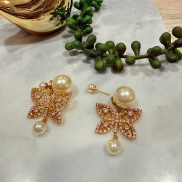 Hanging diamond butterfly earrings