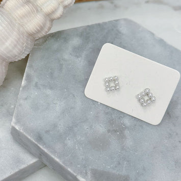 Sliver pearl square earrings