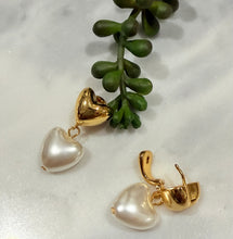 Hanging heart pearl hoop earrings