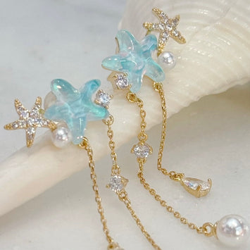Blue stars with hanging pearl earrings